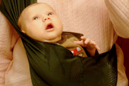 Babywearing - Little Guy in Pouch Sling 