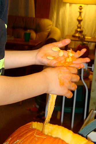 Carving Pumpkins 2010 - Z-Man with Seeds