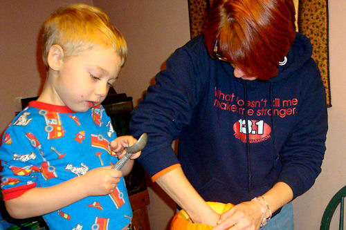 Carving Pumpkins 2010 - Little Guy and Me