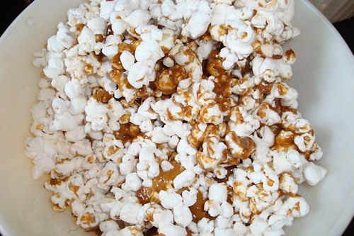 Microwave Caramel Corn Recipe - Stir in Caramel