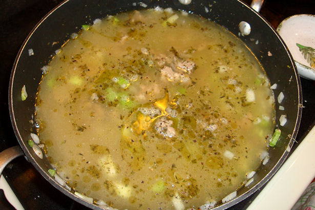 Sausage Apple Stuffing - Add Chicken Stock and Seasonings