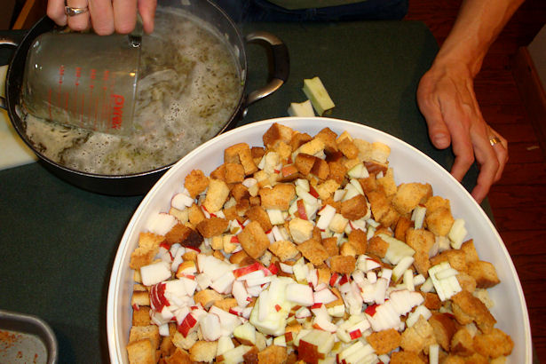 Sausage Apple Stuffing - Add Chicken Stock