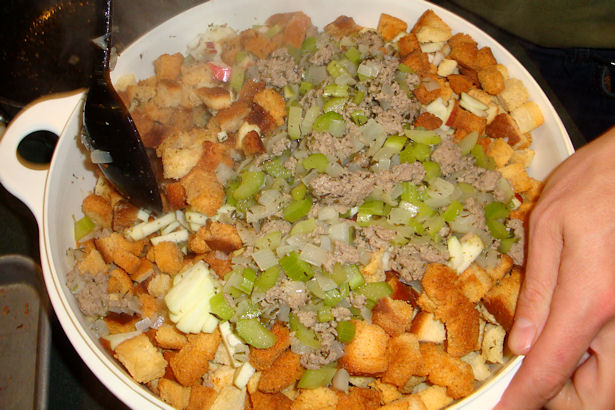 Sausage Apple Stuffing - Mix Carefully