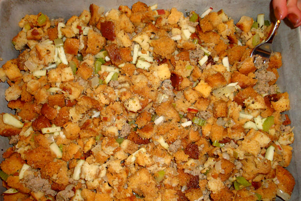 Sausage Apple Stuffing - Spread in Pan