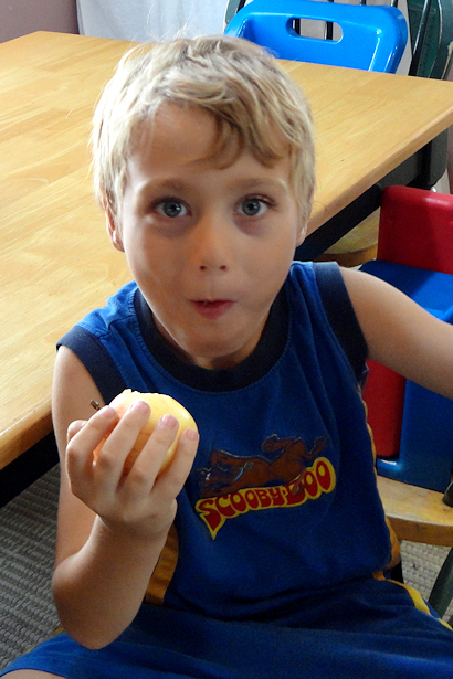 Apple Day - Finally Eating his Apple