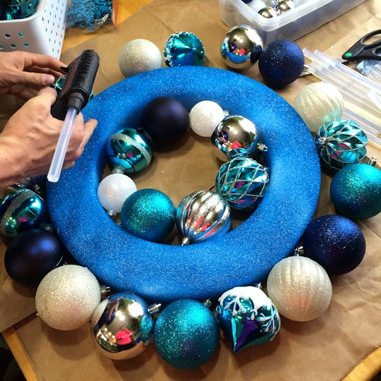 How to Make an Ornament Wreath - Glue Outer Circle