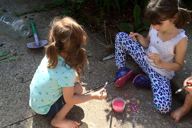 Make Sidewalk Chalk Paint - Girls Painting