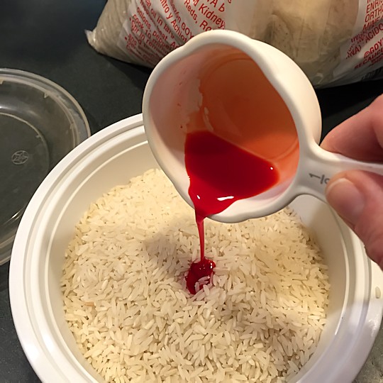 Edible Colored Rice for the Sensory Table - Mix Vinegar and Food Coloring with Rice
