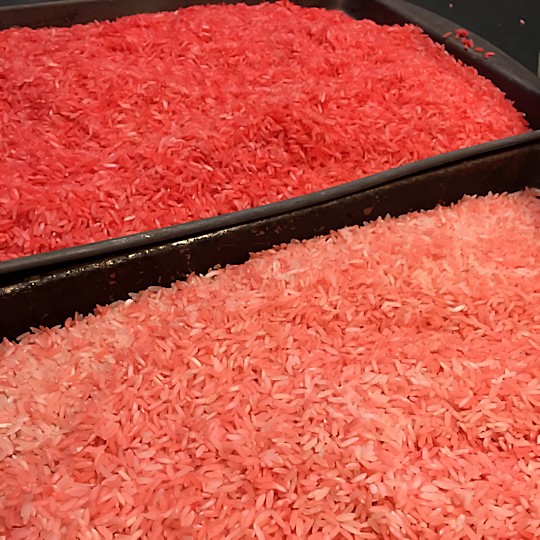 Edible Colored Rice for the Sensory Table - Rice Drying