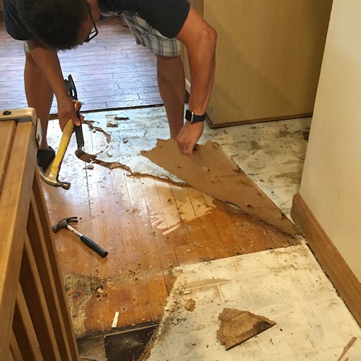 Floor Redo Day One - More Particle Board 