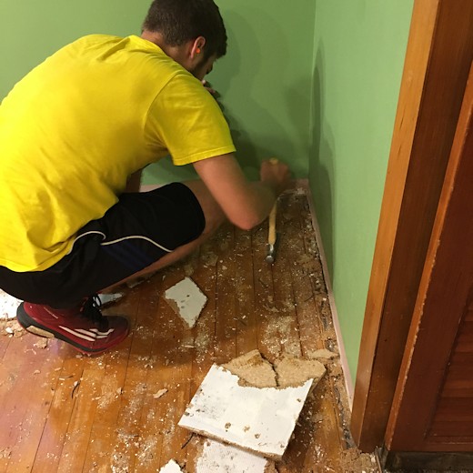 Floor Redo Day Four - Jo-Bear Pulling Nails